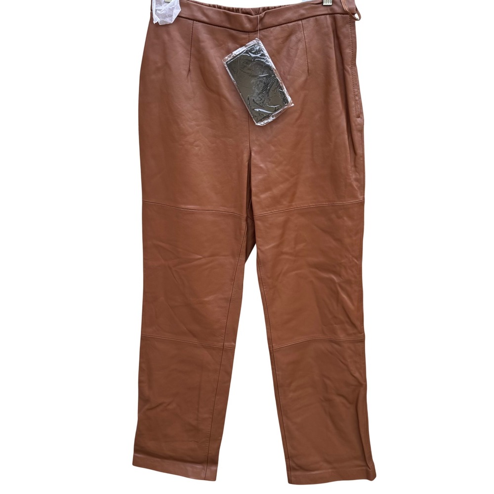 Terry Lewis Quiet Luxury Genuine Leather Moto Pants High Waist Cognac 30x30 NEW